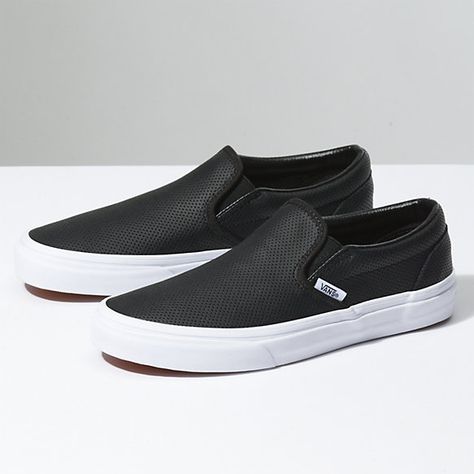 Perf Leather Slip-On Leather Vans, Tenis Vans, Vans Outfit, Popular Shoes, Leather Slip On Shoes, Vans Slip On, Vans Black, Perforated Leather, Tenis Casual