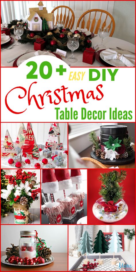 20+ Easy DIY Christmas Table Decor Ideas for a Beautiful Table Setting - Mom Does Reviews Diy Christmas Table Decor, Christmas Table Decor Ideas, Simple Table Decorations, Christmas Table Decorations Diy, Christmas Party Table, Diy Christmas Table, Christmas Table Decoration, Table Decoration Ideas, Christmas Dining Table