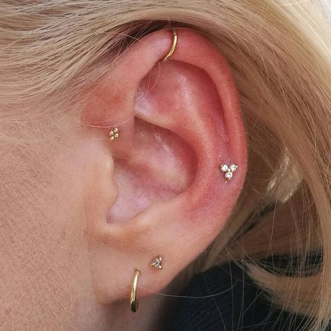 Piercing Trends 2023, Midi Helix Piercing, Ear Piercings Styles, Ušný Piercing, Gold Piercings, Minimalist Ear Piercings, Constellation Piercings, Ear Peircings, Ear Piercing Ideas