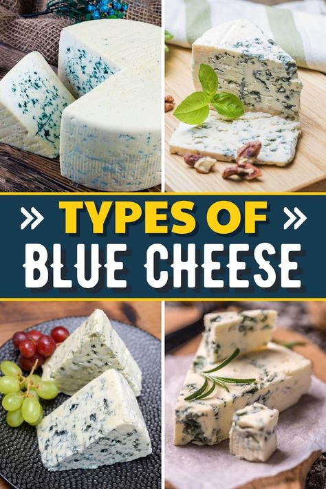 The most popular types of blue cheese are Stilton, Roquefort, and Gorgonzola. But there are many more delicious varieties! English Cheese, Roquefort Cheese, Stilton Cheese, Types Of Blue, French Cheese, Kind Of Blue, Charcuterie And Cheese Board, Types Of Cheese, American Cheese