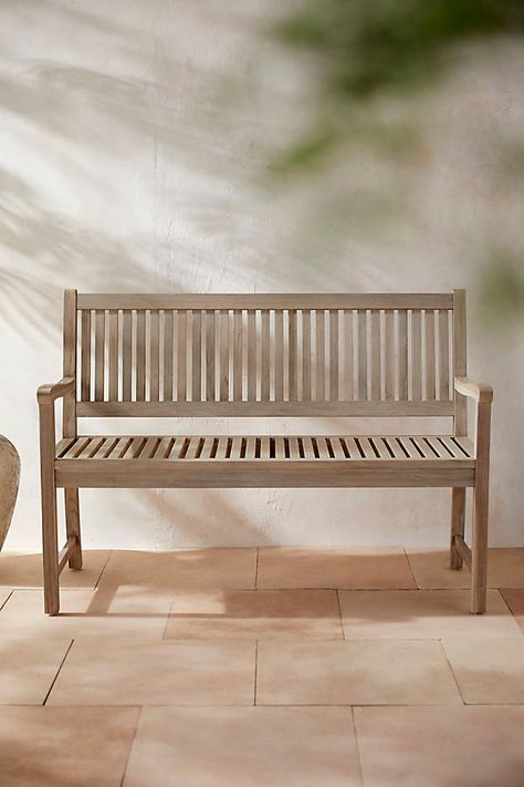 A comfortable seat, slatted back, and streamlined silhouette make this teak bench a sophisticated addition to the garden. | Classic Garden Teak Bench by Terrain at Anthropologie Bench Around Tree, Wood Garden Bench, Garden Storage Bench, Large Bench, Patio Outdoor Furniture, Wooden Garden Benches, Teak Bench, Outdoor Living Furniture, Outdoor Seat Cushions