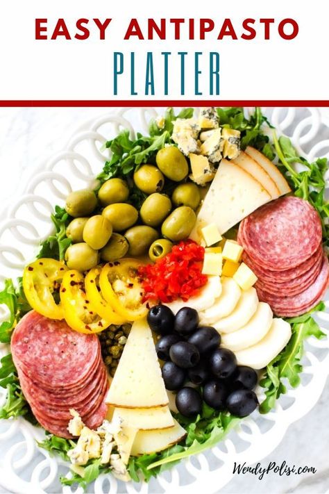 Looking for an easy appetizer that will still wow your guests?  You are going to love the simple Antipasto Platter!  #AntipastoPlatter #LowCarb #EasyAppetizer Simple Antipasto Platter, Party Appies, Glutenfree Appetizer, Easy Antipasto, Antipasto Platters, Buffet Brunch, Italian Antipasto, Antipasto Platter, Mystery Dinner