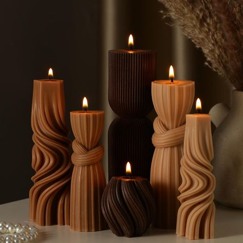 PRICES MAY VARY. Size and Design Varieties: our size is not large, please check the size carefully before buying, the package includes 6 differently styled decorative pillar candles, measuring between 1.97-6.89 inches/ 5-17.5 cm; This variety of sizes and designs serves beautiful visual effects and meets a wide range of your needs Aesthetic and Quality Material: our ribbed pillar aesthetic candles are made from quality soy wax with cotton wicks, ensuring a steady, safe, and delicate burn; Enjoy Rust House Decor, Candles On Shelves, Earth Toned Decor, Mens Appartement, Gifts For Fall Lovers, Candle Care Set, Home Decor For Couples, Gifts For Entertainers, Unique Home Decor Accessories