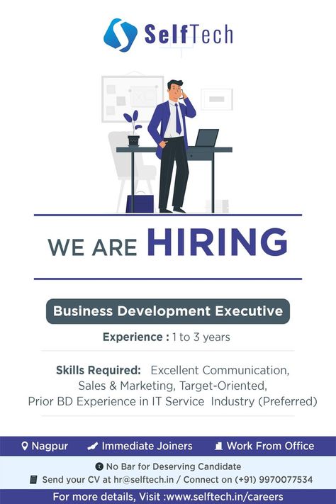 "We are Looking for a resilient, empathic business development executive to contribute to the growth of our company.” To Apply: send your resume at hr@selftech.in #recruitement #jobs #bdejobs #Jobs #Hiring #selftechjobs #seftechcareers #careers #bde #salesjobs #marketingjobs Creative Hiring Ads Ideas, Hiring Post Design, React Developer, Business Development Executive, Hiring Ad, Python Developer, It Job, Hiring Poster, Sales Executive