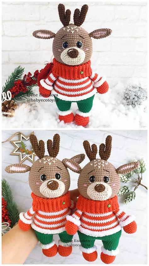 Crochet Christmas Reindeer Free Pattern, Winter Crochet Patterns Free, Crochet Reindeer Pattern Free, Reindeer Amigurumi, Amigurumi Reindeer, Reindeer Crochet, Crochet Reindeer, Doll Amigurumi Free Pattern, Crochet Amigurumi Patterns