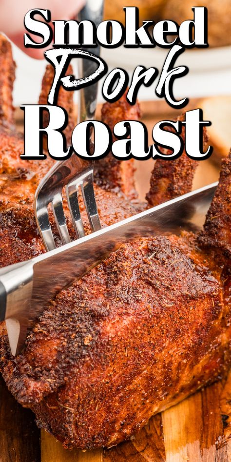 This amazing smoked pork loin roast is a delicious treat for the eye and the  tummy! Best Smoked Pork Loin Recipe, Smoked Bone In Pork Loin, Smoked Pork Roast Pellet Grill, Smoked Pork Roast Recipes, Cured Pork Loin, Smoked Pork Loin Roast, Smoked Pork Roast, Smoked Pork Loin Recipes, Pork Roasts