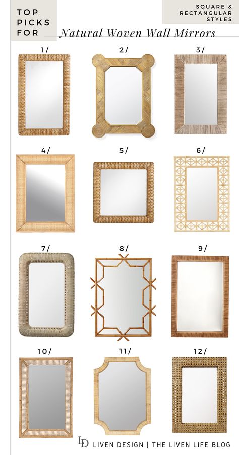 Rattan Mirror In Bathroom, Rope Vanity Mirror, Rattan Mirror Wall Decor Living Room, Woven Mirror Frame, Rectangular Mirror Dining Room, Bathroom Mirror Coastal, Wicker Mirror Bathroom, Rattan Vanity Mirror, Rattan Bathroom Mirror