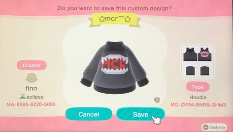 emo acnh mcr mychemicalromance ac animal crossing clothes Acnh Clothes Design Id Grunge, Emo Acnh Clothes, Mcr Animal Crossing, Acnh Clothes Design Codes Goth, Animal Crossing Emo Clothes, Punk Animal Crossing Clothes, Animal Crossing Goth Clothes Pattern, Emo Pants, Emo Designs