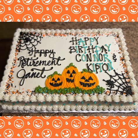 Halloween Sheet Cake Ideas, Halloween Sheet Cake, Sheet Cake Ideas, Halloween Birthday Cake, Wilton Decorating Tips, Halloween Birthday Cakes, Cow Cakes, Halloween Cake, Happy Retirement