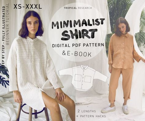 Minimalist Shirt Sewing Pattern Unisex Oversized Blouse Pdf Indie Sewing Pattern Beginner Sewing Layers - Etsy Spain Tunic Sewing Patterns, Indie Dresses, Shirt Sewing, Minimalist Shirt, Pattern Hack, Minimalist Shirts, Shirt Sewing Pattern, Shirting Fabric, Beginner Sewing