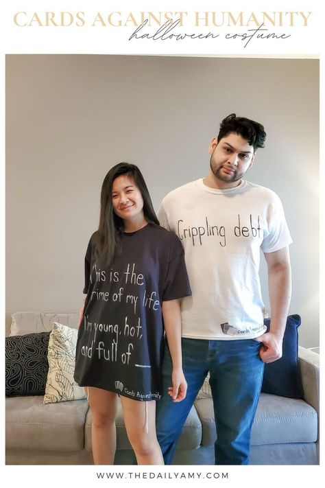 Wow! These cheap halloween costumes are genius! I needed help for my Halloween costume this year and this was the inspiration that I needed. So many great couple ideas too! Costumes With Normal Clothes, Cheap Couples Halloween Costumes, Diy Cards Against Humanity, Cheap Easy Halloween Costumes, Easy Diy Couples Costumes, Starbucks Halloween Costume, Last Minute Couples Costumes, Partner Costumes, Couple's Costume