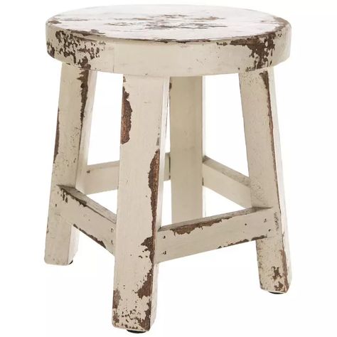 Distressed Stool Plant Stand | Hobby Lobby | 723627 Small Front Porch Decorating Farmhouse, Using Log As Holiday Plant Stand, Farmhouse Plant Stand Indoor, Small Bench For Front Porch, Front Porch Table Ideas, Small Front Porch Decorating Ideas On A Budget, Small Stool Decor, Stool Decoration Ideas, Small Porch Furniture Ideas