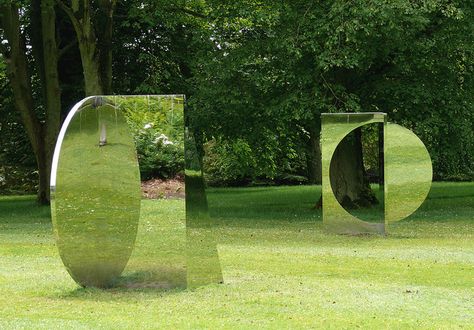 Reflecting in Waddesdon   Jeppe Hein, Geometric Mirrors Mirrors In Landscape, Mirror In Nature, Illusion Sculpture, Mirror Architecture, Jeppe Hein, Waddesdon Manor, Geometric Mirror, Mirror Installation, Metal Sculptures