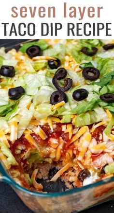 Serve this classic Seven Layer Taco Dip at your next fiesta. This no bake party dip has all the Mexican flavors...including guacamole! via @tastesoflizzyt Best Taco Dip Recipe, Seven Layer Taco Dip, Easy Taco Dip, Layer Taco Dip, Taco Dip Easy, 7 Layer Taco Dip, Layered Dip Recipes, Layered Taco Dip, Taco Dip Recipe