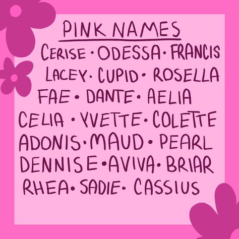 Y2k Names Girl, Y2k Names, Sims Names, Oc Names, Pink Vibe, Life Plans, Uncommon Baby Names, Pink Names, Oc Stuff