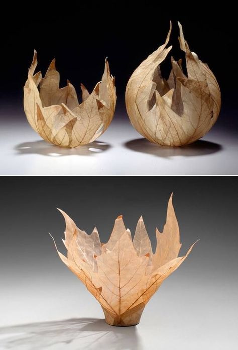 Leaf Art Diy, Dry Leaf Art, Houses Bedroom, Diy Lampe, Leaf Bowls, Bedroom Crafts, Vintage Garden Decor, Leaf Crafts, Garden Deco