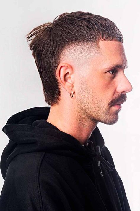 Mullet Haircut Ideas For Swanky Guys ★ Edgar Mullet Cropped Mullet Hair Men, Modern Mohawk Men Shaved Sides, Guys Edgar, Edgar Mullet Haircut, French Crop Mullet, Short Curly Mohawk, Edgar Haircut, Haircut Mullet, Fade Haircut Designs