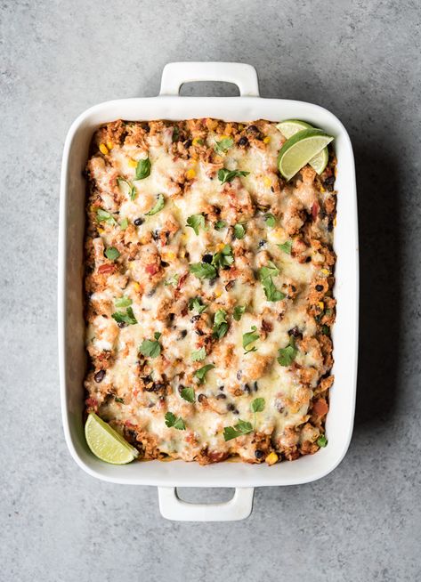 Turkey Taco Bake For whatever reason I don’t talk about this much, but I love me a good casserole. They’re so versatile and make the best leftovers. lifeisbutadish.com #turkeytacobake #leftovercasserole Ground Turkey Taco Bake, Turkey Taco Bake, Turkey Taco Casserole, Turkey Bake, Best Leftovers, Baked Tacos Recipe, Turkey Spices, Leftover Casserole, Meals Kids Love