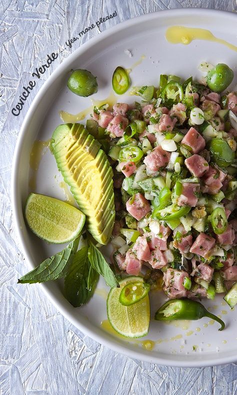 Yes, more please! Cooking Blog - An extra serving of cooking inspiration... Ceviche Verde, Light Summer Dinners, Verde Recipe, Fresh Tuna, Eating Better, Plantain Chips, Supper Ideas, Avocado Slices, Summer Recipe