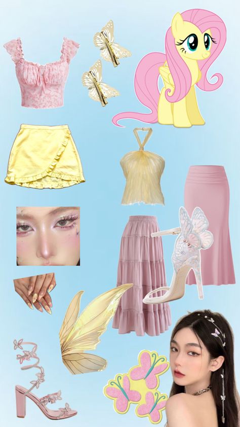 Fairy Aesthetic Outfit, Fluttershy Cosplay, Fun Halloween Outfits, Trio Costumes, My Little Pony Costume, Trio Halloween Costumes, Soft Girl Clothes, Pretty Halloween Costumes, Halloween Party Outfits