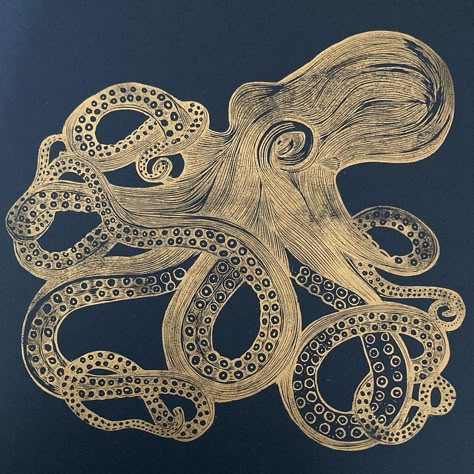 Octopus Drawing, Octopus Tattoo Design, Octopus Print, Octopus Design, Lino Art, Octopus Tattoo, Octopus Art, Lino Cut, Bird Artwork