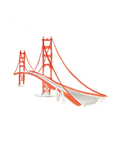 Simple Bridge Drawing, San Francisco Doodle, Golden Gate Bridge Illustration, Golden Gate Bridge Watercolor, Special Birthday Ideas, San Francisco Drawing, Golden Gate Bridge Drawing, San Francisco Illustration, Watercolor Bridge