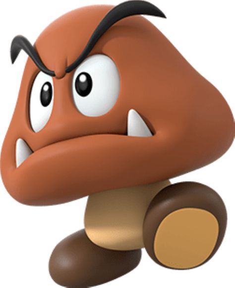 Goombas (クリボー, Kuriboh) are one of the most common and recurring enemies in the Mario franchise. They have first appeared in Super Mario Bros.. Goombas are depicted as brown mushroom-like creatures with two dark brown feet and no visible arms or legs. Goombas have bushy, black eyebrows and a pair of fangs sprouting from their lower jaw, although are never shown to use them. Goombas take inspiration from the real-world shiitake, a type of mushroom. In The Legend of Zelda: Link's Awakening, ... Goomba Cosplay, Goomba Mario, Mario Goomba, Boo Mario, Super Mario Characters, Mario Kart Ds, Mario Kart 7, Link's Awakening, Super Mario Sunshine