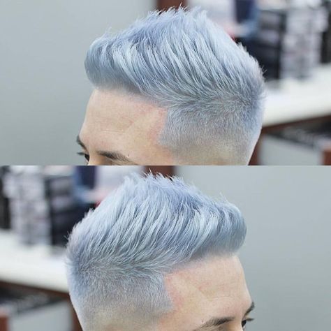 Silver Blue frost Blue Hair Male, Ice Blue Hair, Silver Blue Hair, Mens Blue Hair, Ice Blonde Hair, Guy Hair, Dyed Hair Men, Grey Hair Dye, Hair Male