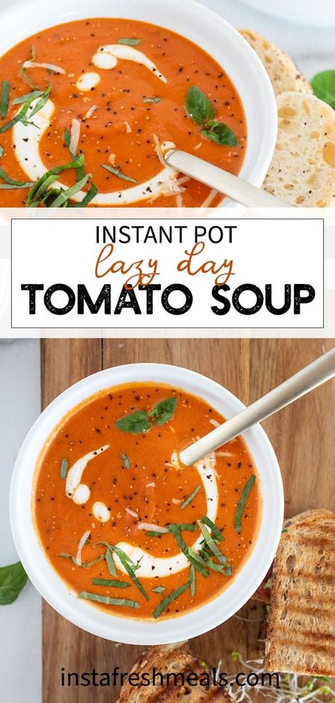 This is my new favorite Tomato Soup.  Just a few simple ingredients and a quick cook in the Instant Pot, and you've got a perfect bowl of silky, creamy tomato soup. Instant Pot Tomato Soup, Quick Tomato Soup, Delicious Tomato Soup, Tomato Soup Easy, Quick Soup, Vegetarian Chicken, Creamy Tomato Soup, Instant Pot Soup Recipes, Instant Pot Soup