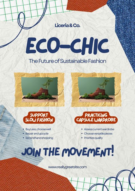 Promote eco-friendly style with flair! Use our Broken White, Blue, and Red Scrapbook Sustainable Fashion Campaign Poster design to make a bold statement about sustainable fashion. Inspire others to join the movement for a greener future! Fashion Campaign Poster, Sustainable Fashion Campaign, Campaign Poster Design, Red Scrapbook, Fashion Campaign, Campaign Posters, Broken White, Eco Friendly Fashion, Poster Template