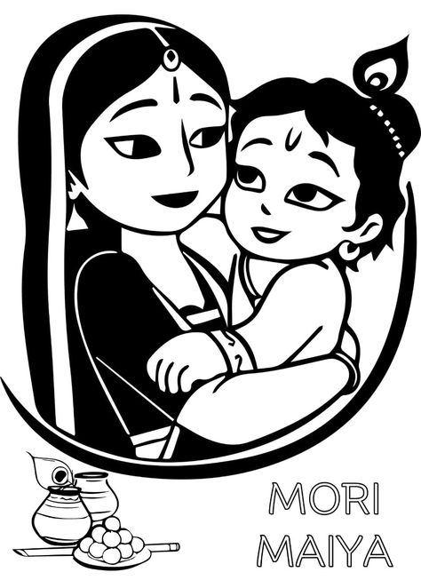 Lord Krishna Janmashtami Free Download Coloring Page Yashoda And Krishna Baby, Krishna Coloring Pages, Krishna Outline Drawing, Krishna Outline, Yashoda And Krishna, Krishna Baby, Black And White Outline, Rajasthani Art, Krishna Drawing