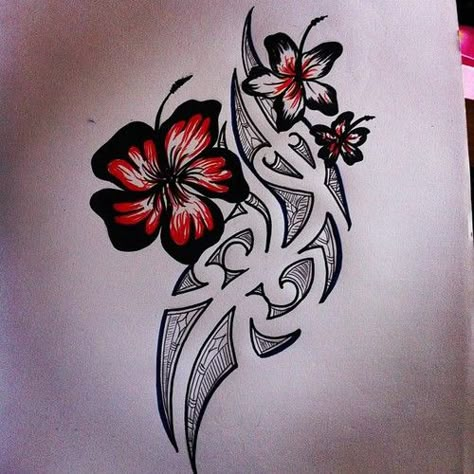 hibiscus Hawaiian Flower Tattoo, Hawaiian Tattoo Meanings, Maori Tattoo Frau, Hawaiian Flower Tattoos, Polynesian Tattoos Women, Hibiscus Tattoo, Polynesian Tattoo Designs, Hawaiian Tattoo, Hawaiian Flower