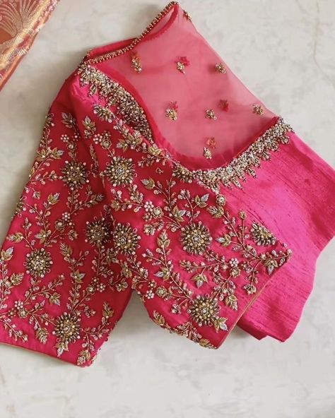 Dm@9640490158 Designer Emblished maggam work customised blouses Fabric: cottonsilk Dispatch: 4 days Price : .3400unstitched 3950stitched Colours and sizes can be customised accordingly Magam Work Designs, 50 Blouse Designs, Pink Blouse Designs, Latest Bridal Blouse Designs, Maggam Work Designs, Best Blouse Designs, New Saree Blouse Designs, Latest Model Blouse Designs, Traditional Blouse Designs