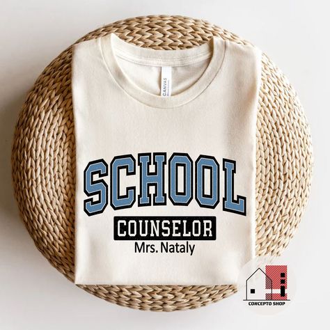 Customized School Counselor Shirt, School Therapy Shirt, Counselor Shirt, Gift for School Counselor, School Counselor Gift, Counselor Gift. https://etsy.me/4230HMP #shortsleeve #schoolcounselor #counselorshirt #counselortee #counselingshirt #counselorgift #wildflowerco School Counselor Outfits Women, School Counselor Shirts, Counselor Shirts, Counselor Appreciation, School Counselor Shirt, School Counselor Gifts, School Counseling Activities, Counselor Shirt, Elementary School Counselor