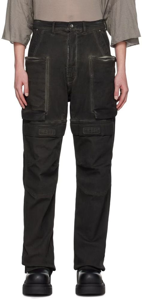 Rick Owens: Black Stefan Cargo Pants | SSENSE Washed Black Cotton Cargo Jeans With Belt Loops, Techwear Style Cargo Jeans For Work, Techwear Style Cotton Cargo Jeans For Work, Washed Black Straight Leg Cargo Pants, Urban Washed Black Cargo Pants With Belt Loops, Urban Washed Black Cargo Pants, Utility Style Washed Black Pants With Cargo Pockets, Washed Black Cotton Cargo Pants With Belt Loops, Utility Style Washed Black Cargo Pants