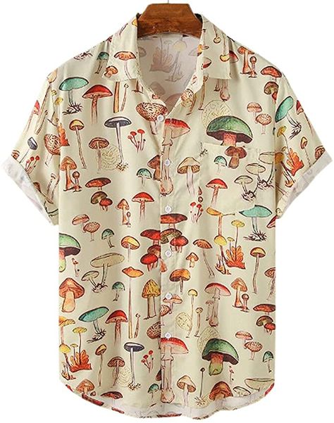 Kemeja Lelaki, Cute Mushroom, Button Down Short Sleeve, Beach Shirts, Shirt Button, Primavera Estate, Mens Summer, Shirt Outfit, Summer Casual