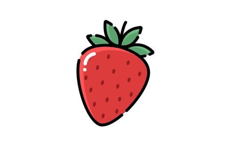 Cute Strawberry Drawing Kawaii, Strawberry Illustration Drawings, Strawberry Cartoon Drawing, Doodle Plants, Twitch Assets, Strawberry Vector, Strawberry Icon, Strawberry Pictures, Strawberry Clipart