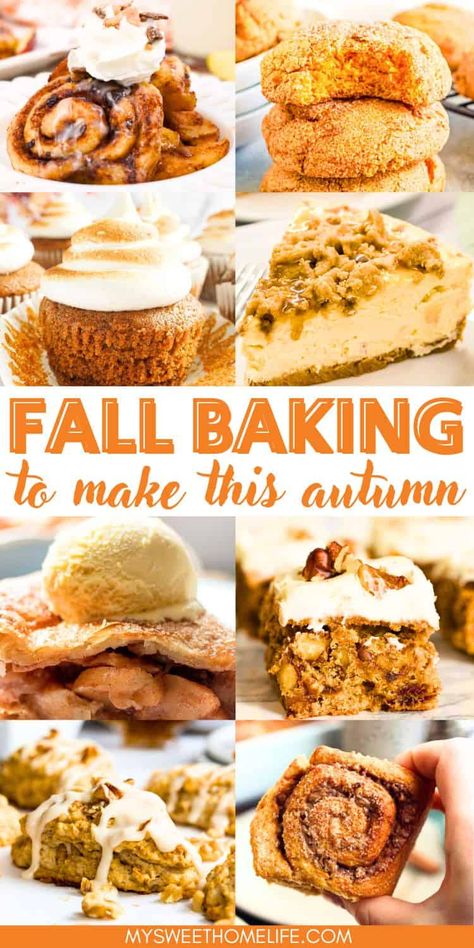 Get ready to fill your home with the warm and inviting scents of pumpkin, apple, and cinnamon with this collection of fall baking ideas. They're perfect for cozying up on a chilly autumn day. Decadent Fall Desserts, Weekend Baking Ideas, Fall Cinnamon Rolls Recipe, Autumn Sweet Treats, Cozy Fall Treats, Autumn Deserts Ideas, Fun Fall Baking Recipes, Fall Pastry Ideas, Fall Themed Baked Goods