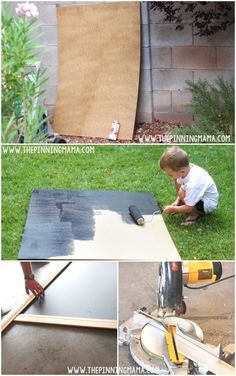 How to make an oversized outdoor chalkboard - It is easy and looks beautiful hanging in the back yard! Diy Chalkboard Outdoor, The Pinning Mama, Outdoor Chalkboard, Playground Set, Outdoor Play Area, Playhouse Outdoor, Yard Project, Backyard Playground, Backyard Play