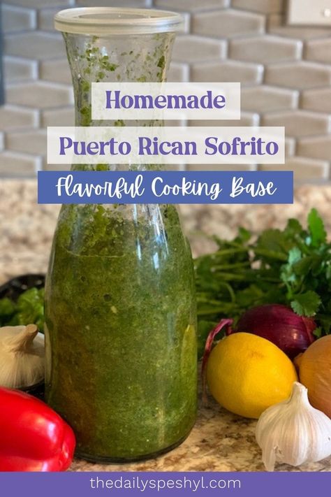 Create a delicious base for your meals with this homemade Puerto Rican sofrito recipe. Fresh peppers, herbs, garlic, and citrus come together for an irresistible flavor boost. Find the recipe on thedailyspeshyl.com. #SofritoRecipe #HomemadeFlavors #PuertoRicanCuisine #TheDailySpeshyl Recaito Recipe Puerto Rico, Recaito Recipe, Puerto Rican Sofrito Recipe, Sofrito Recipe Puerto Rican, Easy Empanadas Recipe, Puerto Rican Sofrito, Fundraiser Food, Sofrito Recipe, Puerto Rican Foods