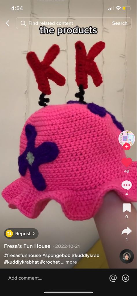 Chowder Crochet Hat Pattern, Crochet Spongebob Hat, Spongebob Crochet Hat, Crochet Girlies, Spongebob Crochet, Crochet Spongebob, Crab Ideas, Crochet Crab, Crochet Queen