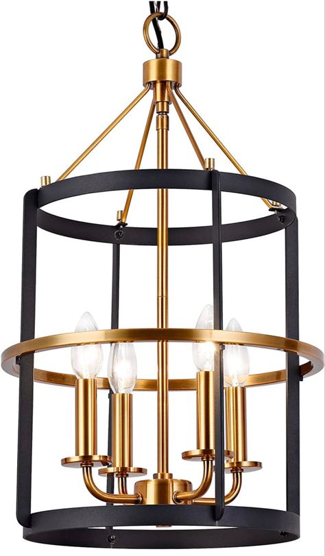 Modern Chandelier,4-Light Lantern Pendant Light,Matte Black and Brass Finish, Light Fixtures Ceiling Hanging,Chandelier Light Fixture for DiningRoom,Kitchen,Foyer,Entryway Black And Gold Chandelier Over Bathtub, Black And Gold Foyer Light, Front Entryway Lighting, Foyer Light Fixtures Front Entry, Black And Gold Pendant Light Kitchen, Entrance Chandelier Entryway, Entry Light Fixture, Foyer Lighting Fixtures Entryway, Masjid Design