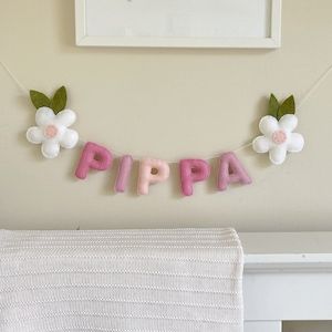 Banner Flower, Name Garland, Felt Name Banner, Felt Name, Floral Nursery Decor, Girl Nursery Decor, Felt Banner, Name Banner