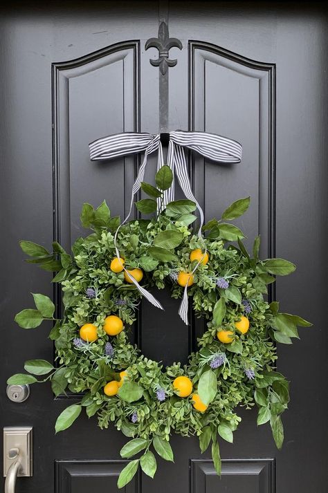 BEST SELLER Lemon Wreath for Front Door Lemon and Lavender | Etsy Front Porch Wreaths, Blueberry Wreath, Lemon And Blueberry, Fruit Wreath, Porch Wreath, Orange Wreath, Lemon Wreath, Summer Front Door Wreath, Lavender Wreath