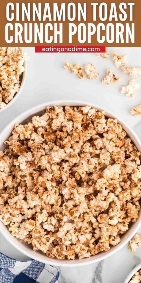 Cinnamon Sugar Popcorn, Cinnamon Toast Recipe, Cinnamon Toast Crunch Cereal, Popcorn Recipes Easy, Cinnamon Cereal, Cinnamon Crunch, Cereal Snacks, Crunch Cereal, Popcorn Recipe