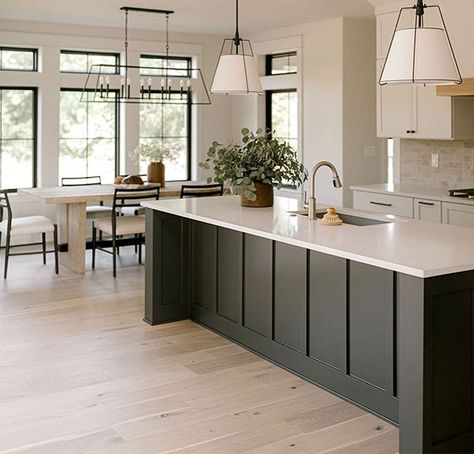 Kitchen Without White Cabinets, Kitchen And Dining Combined, Black Birch Homes Kitchen, Different Kitchen Islands, Paint Island Black, Mudroom Area In Kitchen, Black Lighting Kitchen, Mont Fantasy Quartz Countertop, Kitchen Ideas Black Island