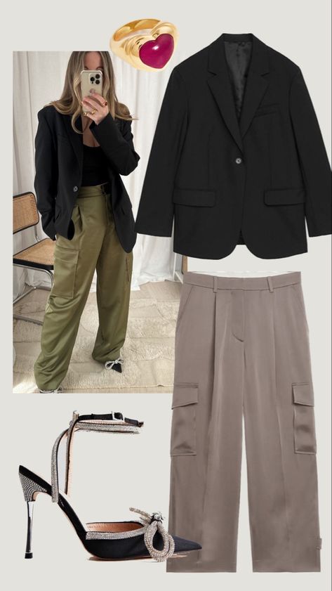 Satin Cargo Pants Outfit Winter, Silk Cargo Pants Outfit, Satin Cargo Pants Outfit, Cargo Pants Outfit Winter, Cargo Trousers Outfit, Satin Pants Outfit, In Your Thirties, Wide Legged Trousers, Satin Cargo Pants