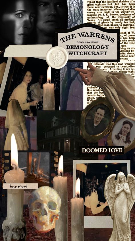 Horror Movie Lockscreen Aesthetic, Horror Movie Aesthetic Wallpaper Iphone Collage, Conjuring Aesthetic Wallpaper, The Conjuring Wallpaper Aesthetic, Ed And Lorraine Warren Aesthetic, Lorraine Warren Aesthetic, The Conjuring Wallpaper, Conjuring Wallpaper, Movies Moodboard