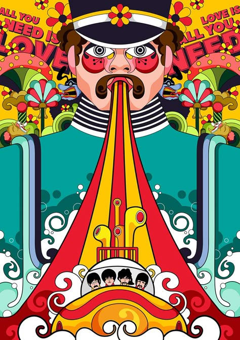 The Beatles Yellow Submarine Art, Beatles Art Illustrations, Beatles Illustration, Beatles Pop Art, Yellow Submarine Movie, 60s Illustration, Yellow Submarine Art, The Yellow Submarine, Buda Wallpaper