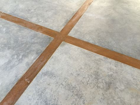 Concrete Floor With Wood Inlay, Concrete Stain Patio, Concrete Patio Designs, Plywood Floor, Stained Concrete, Wood Inlay, Concrete Patio, Concrete Floors, Patio Design